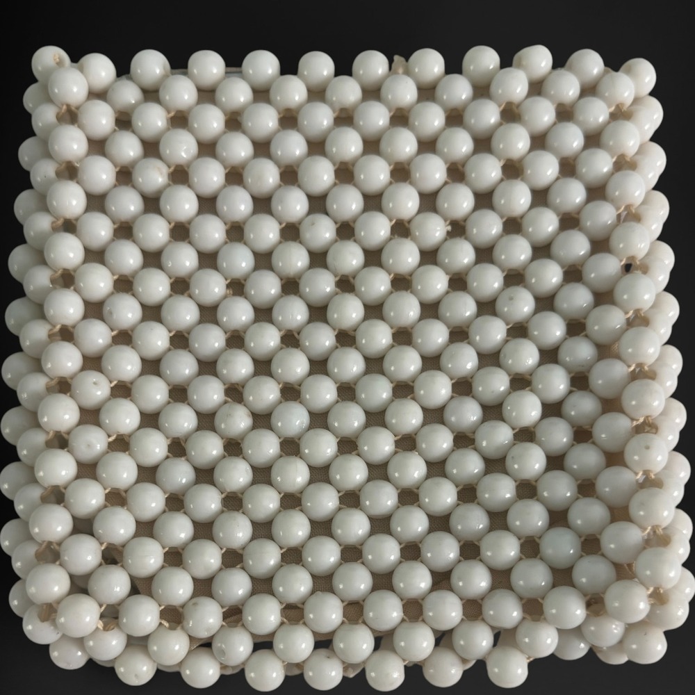Vintage White Beaded Coin Purse Zip Pouch Y2K Cottagecore Mini Cosmetic Bag